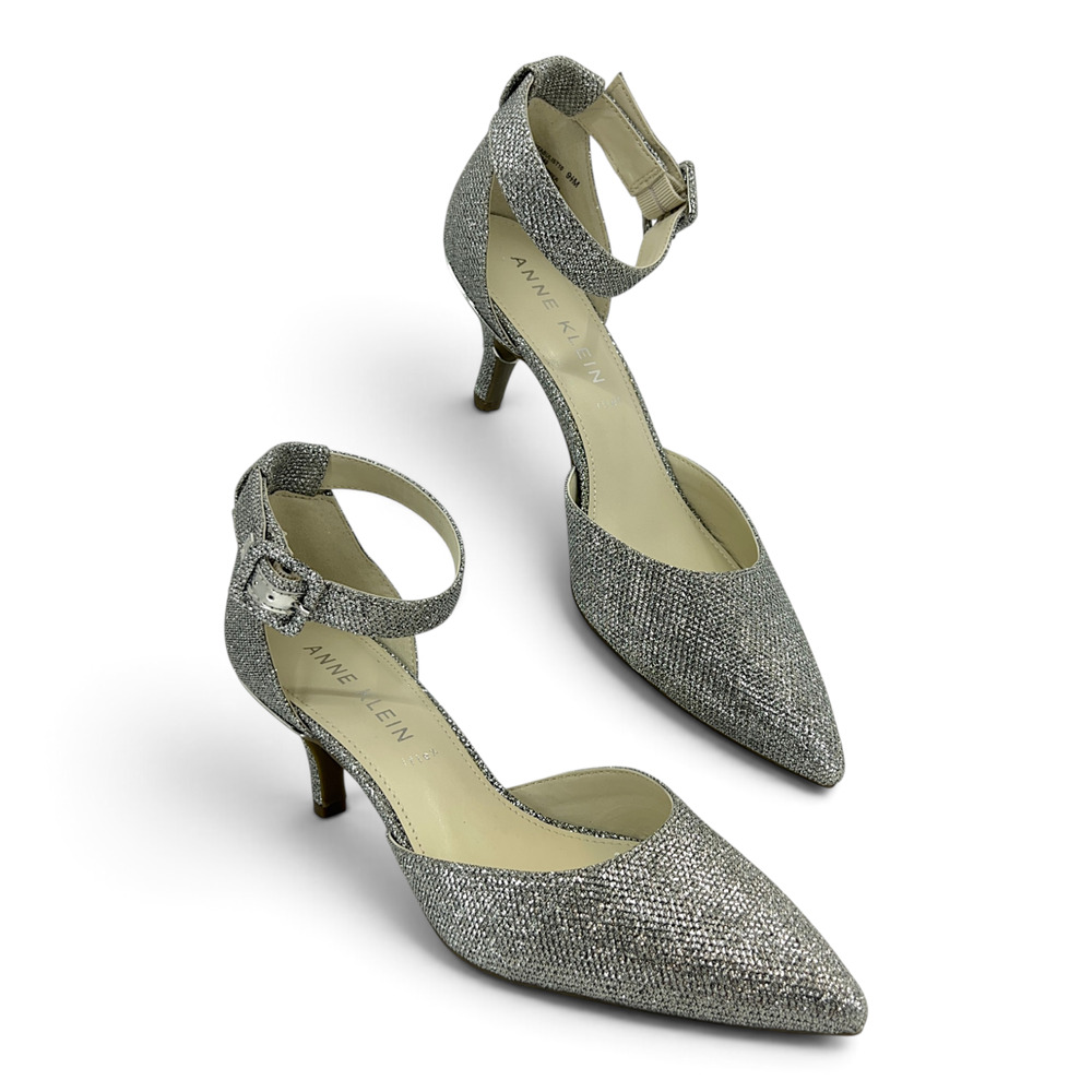 Anne Klein Fabulist Women's 9.5 M Silver Ankle Strap Pumps